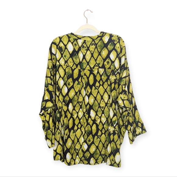Masai Clothing Vibrant Lime Pattern Oversize Tunic Blouse - Picture 2 of 7